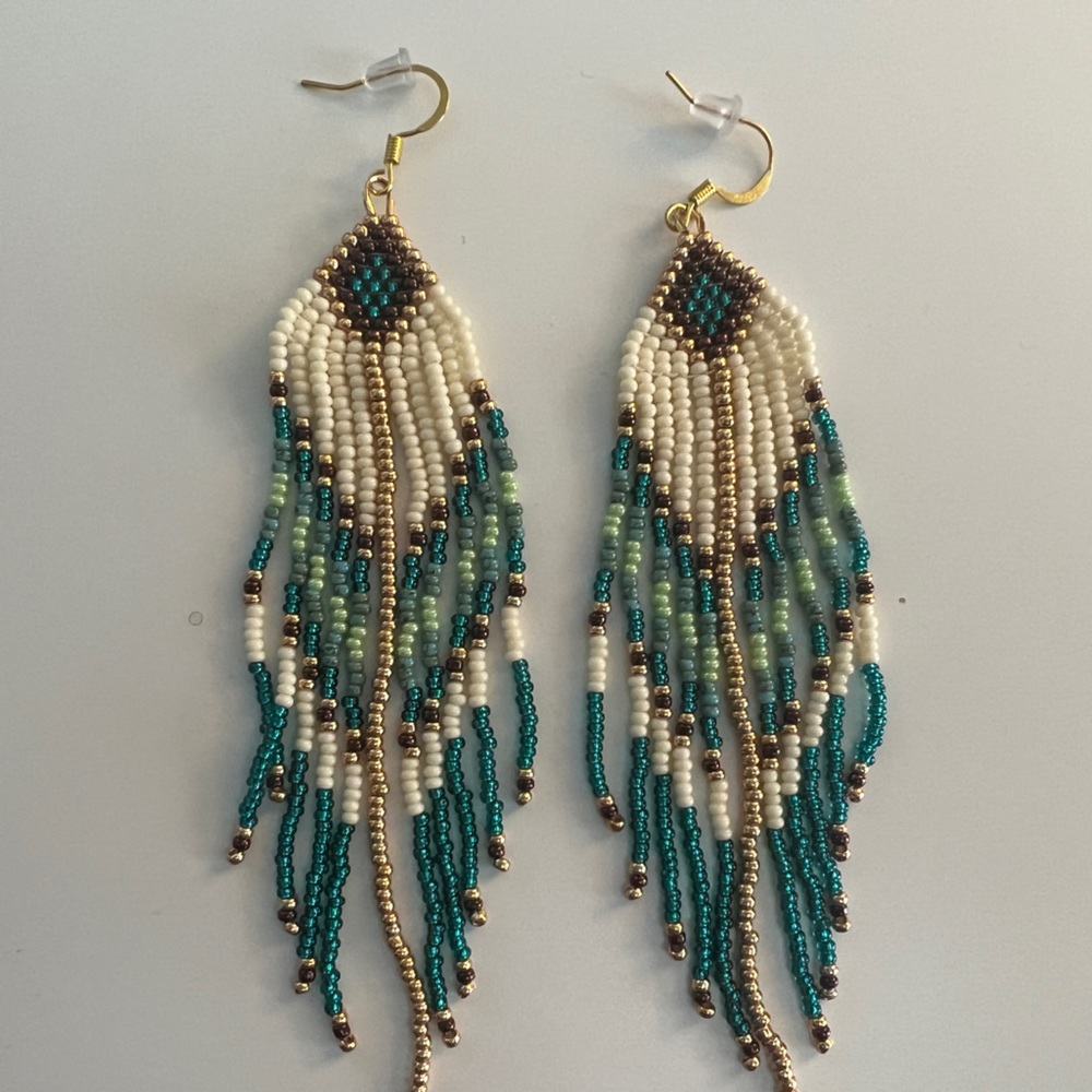 Indigenous Handmade Beaded Drop Earrings - NEW